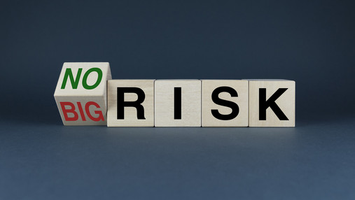 Big risk or no. Cubes form the words Big risk or no risk. Concept of risks in business and life