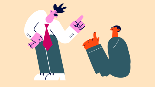 Foto zum Thema "Remonstrationspflicht": Zu sehen sind zwei Figuren. Ein Chef und eine untergeordnete Person. Die untere erhebt den Zeigefinger.