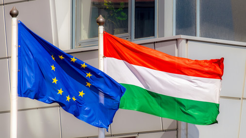 Ungarische Ratspräsidentschaft - dbb jugend zieht Bilanz Foto zum Thema "ungarische Ratspräsidentschaft": Zu sehen sind eine ungarische und europäische Fahne, die im Wind flattern.