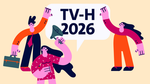 Foto zum Thema "TV-H 2026 Ergebnis": Zu sehen sind drei Figuren, in ihrer Mitte eine Sprechblase, in der "TV-H 2026" steht.